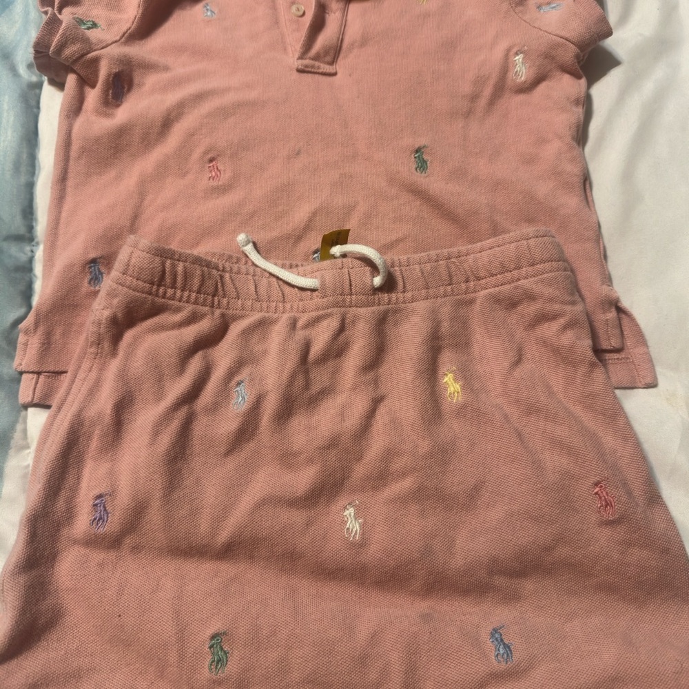 Polo Ralph Lauren Kids Matching Set in Pink with Multicolor Embroidery